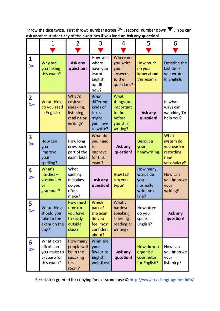 Exam tips board game colour