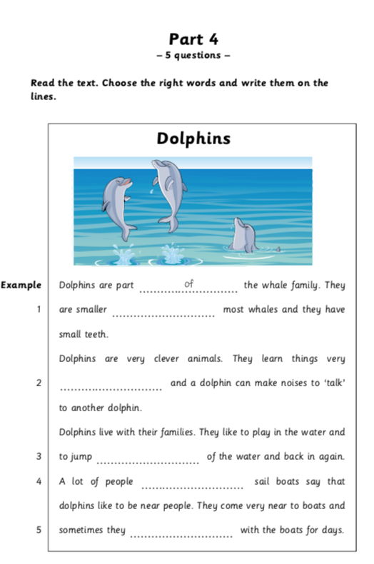 movers 1 test 2 part 4 reading and writing